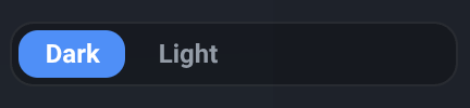 The VanCAD theme switch, in the toolbar’s Settings menu: a two-option segmented control reading Dark and Light, with Dark selected.