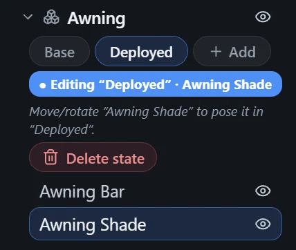 The Awning Shade item selected on its own from the Object List, with a notice that only the shade is being edited